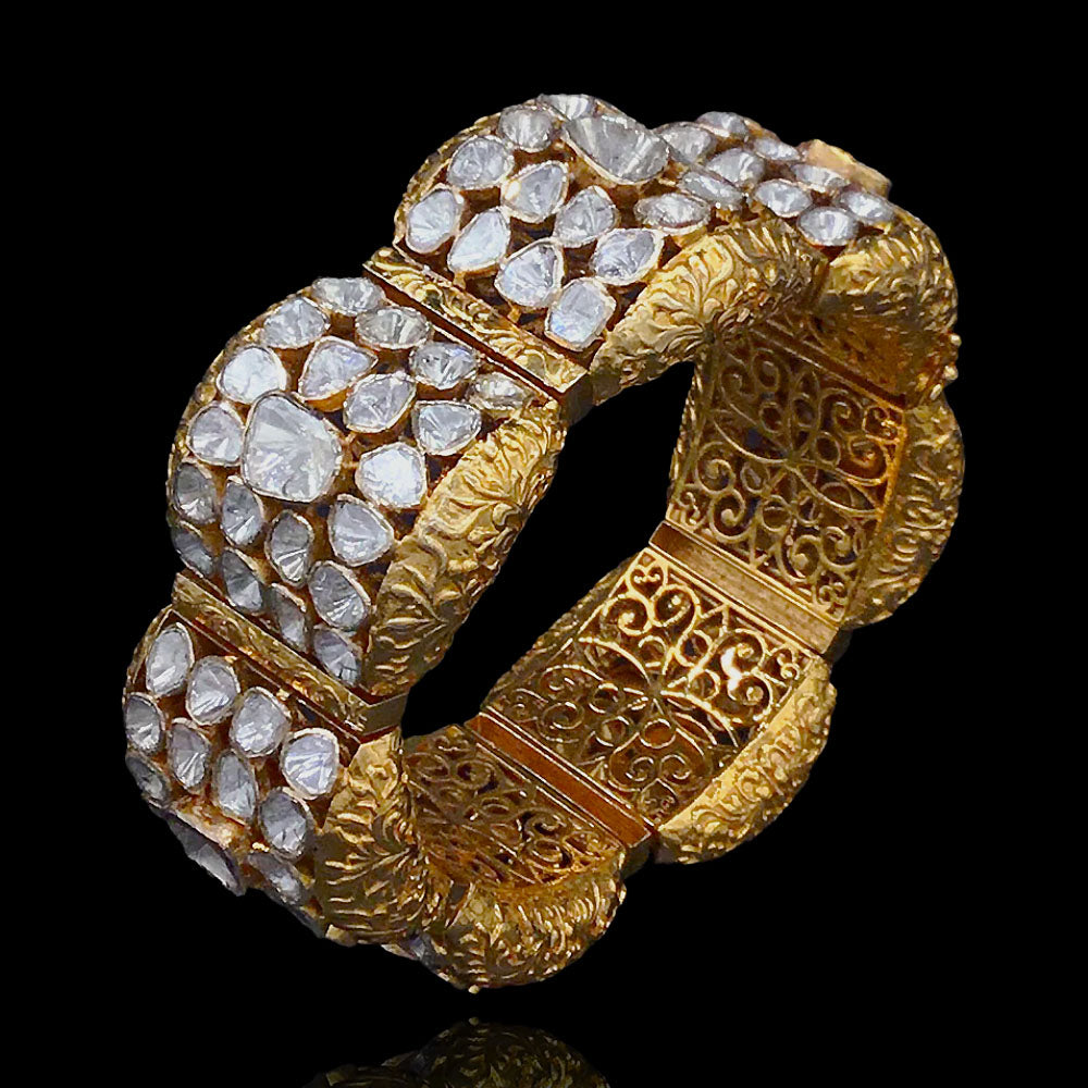 Kundan Polki Broad Bridal Bangle Kada Design with Gold Polish Sneha Rateria Store