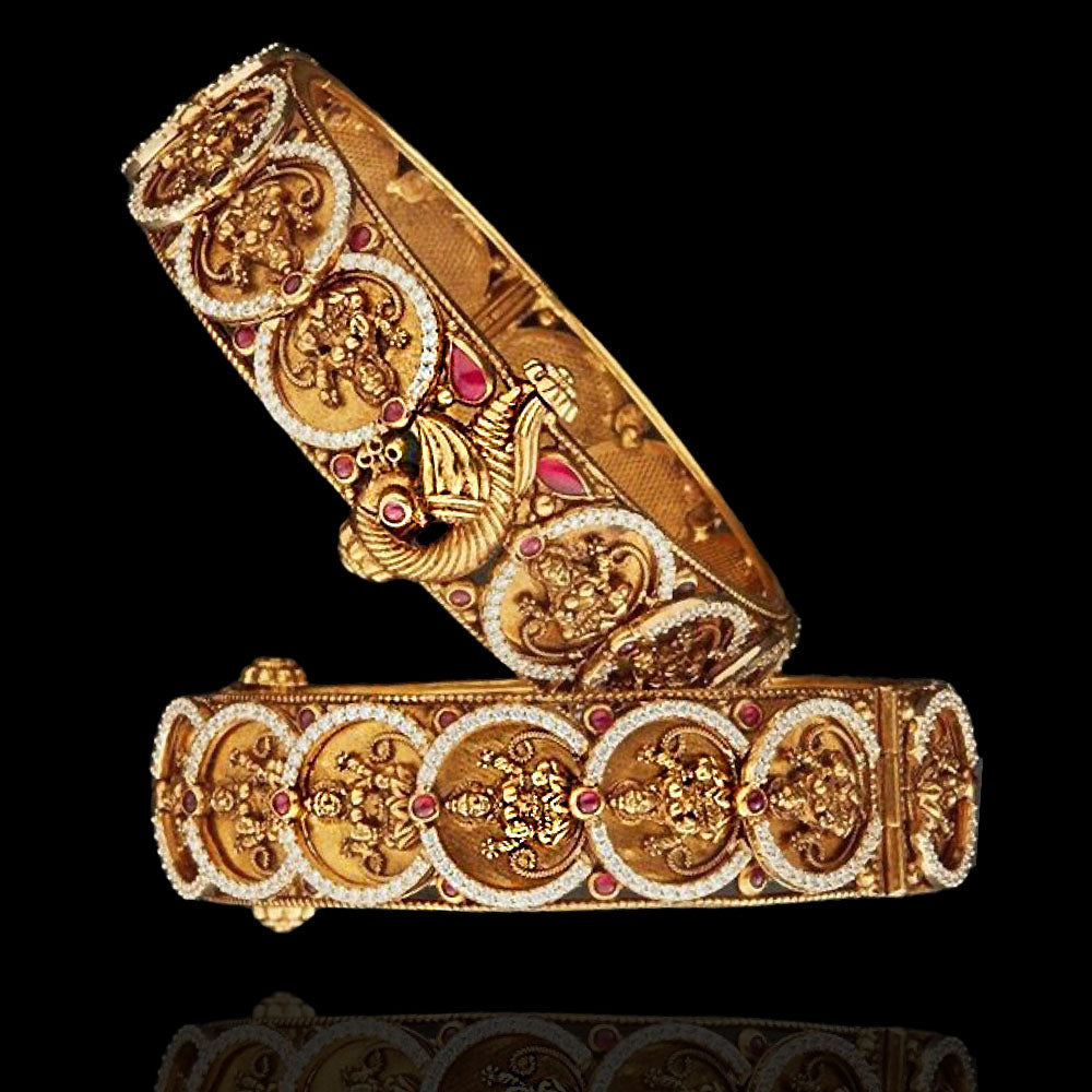 Lakshmi Antique Kasu Kada Bangle with Diamonds – Sneha Rateria Store