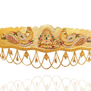 Lakshmi Devi & Peacock Engraved Gold Plated Oddiyanam Waist Belt