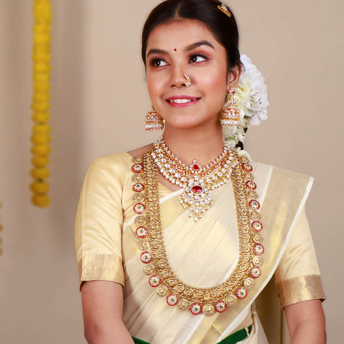 Long Kasu Haram Design with Divine Lakshmi Motif