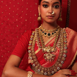 Long Kasu Haram Design with Divine Lakshmi Motif