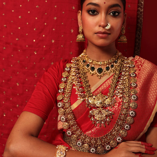 Long Kasu Haram Design with Divine Lakshmi Motif