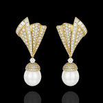 Luxurious Pearl Drop Earrings with Diamond look Stones