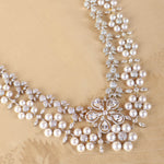Glamorous Long Earrings + Necklace with Pearls with Diamond Look