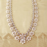 Glamorous Long Earrings + Necklace with Pearls with Diamond Look