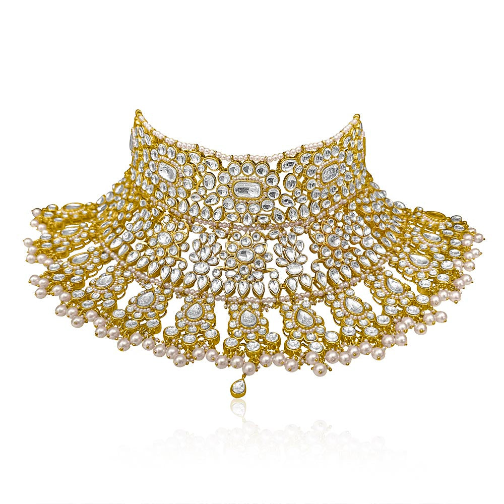 Magestic CZ Polki Bridal Choker + Earrings Set - Dazzling Elegance