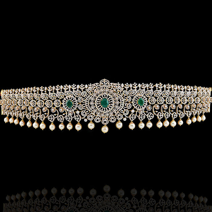 Magnificent Heavy Diamond Look Vaddanam with Hanging Pearls