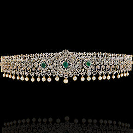 Magnificent Heavy Diamond Look Vaddanam with Hanging Pearls