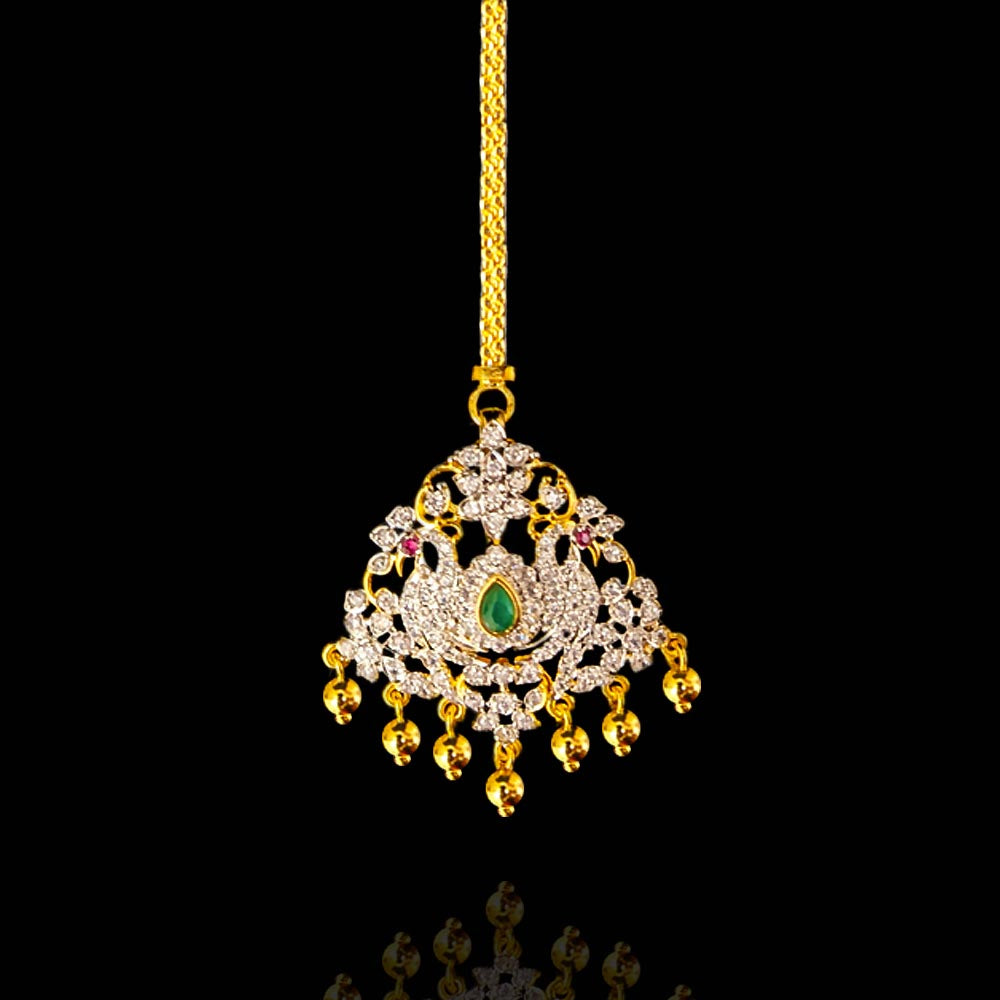 Majestic CZ Bridal Mangtikka with Peacock Elegance