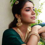 Majestic CZ Kundan Chandbali Earrings with Ruby & Emerald Accents