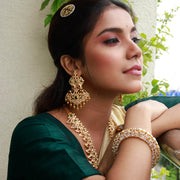 Majestic CZ Kundan Chandbali Earrings with Ruby & Emerald Accents