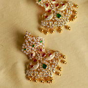Majestic CZ Kundan Chandbali Earrings with Ruby & Emerald Accents