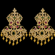 Majestic CZ Kundan Chandbali Earrings with Ruby & Emerald Accents