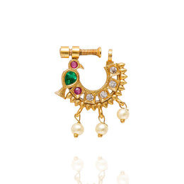 Majestic Exuberant Peacock Inspired Gold Plated Bridal Nath Design
