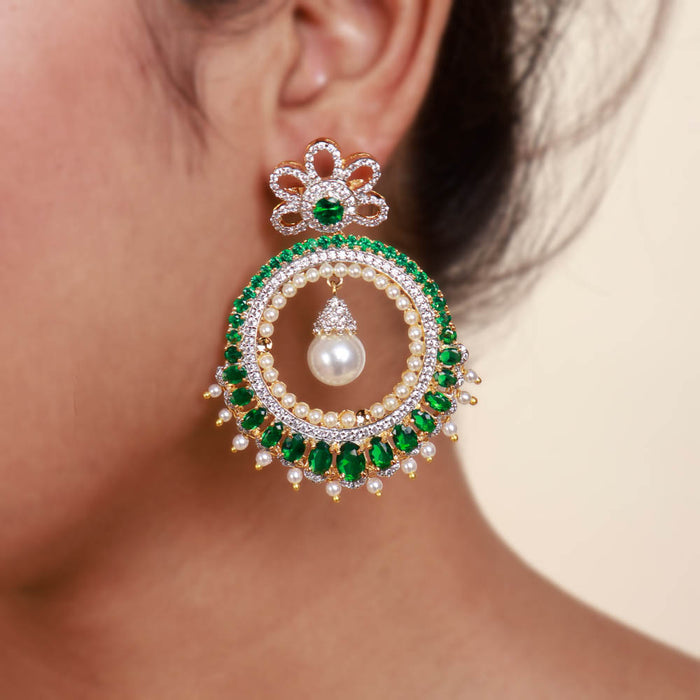 Ready to Ship - Modern Emerald Look Pearl Chandbali Earrings