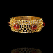 Opulent Gold Plated Ruby Cabochon Diamond Look Openable Kada Bangle