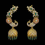 Peacock Cuff Earrings with Ruby Floral Design Diamond Look Jhumkas