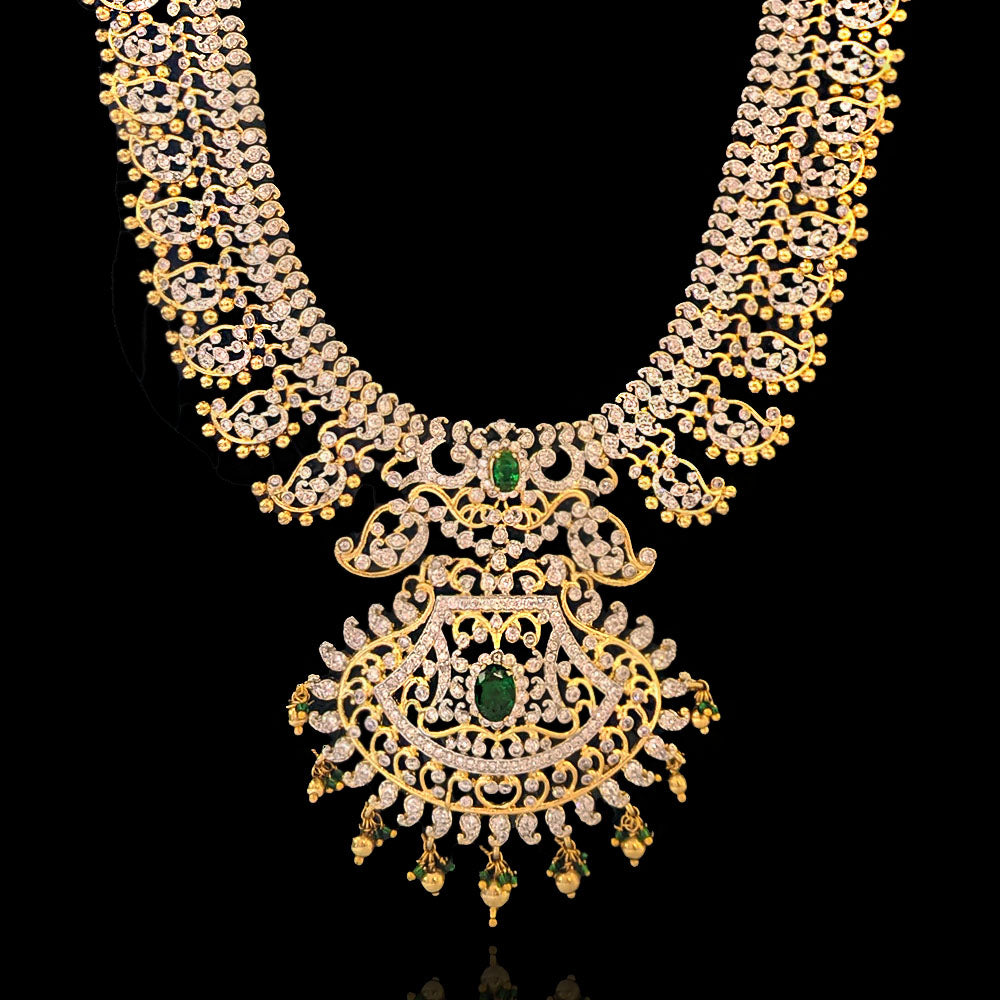 Pellikuthuru Bridal Diamond Look Long Haram + Earrings Set