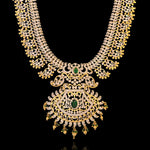 Gold-Plated CZ Diamond Jhumka with Emerald Accent - Earrings  + Necklace Set