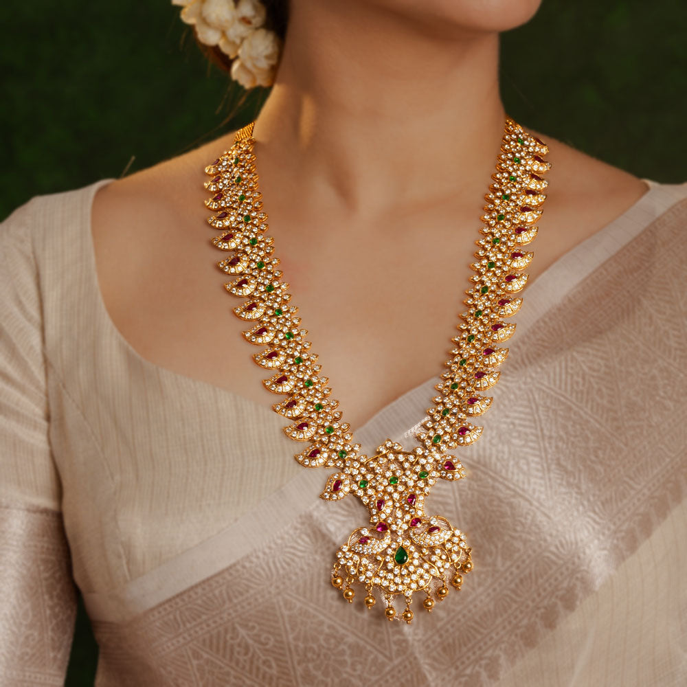A Traditional Peacock Mango Haram CZ Stones Sneha Rateria Store