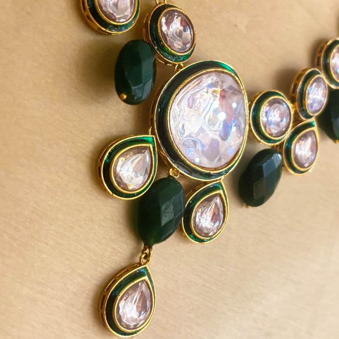 Polki Look Green Onyx and White Stone Statement Necklace Design