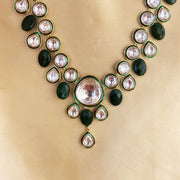 Polki Look Green Onyx and White Stone Statement Necklace Design