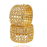 Gold Plated Polki Studded Polki Kundan Choker Necklace + Earrings + Bangle Set