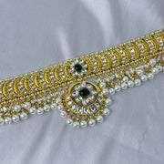 Pure Silver Gold Plated Emerald Polki Temple Choker Necklace