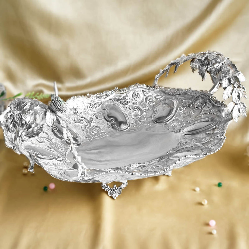 Pure Silver Look Ornate Platter for Showcase & Elegant Gifting