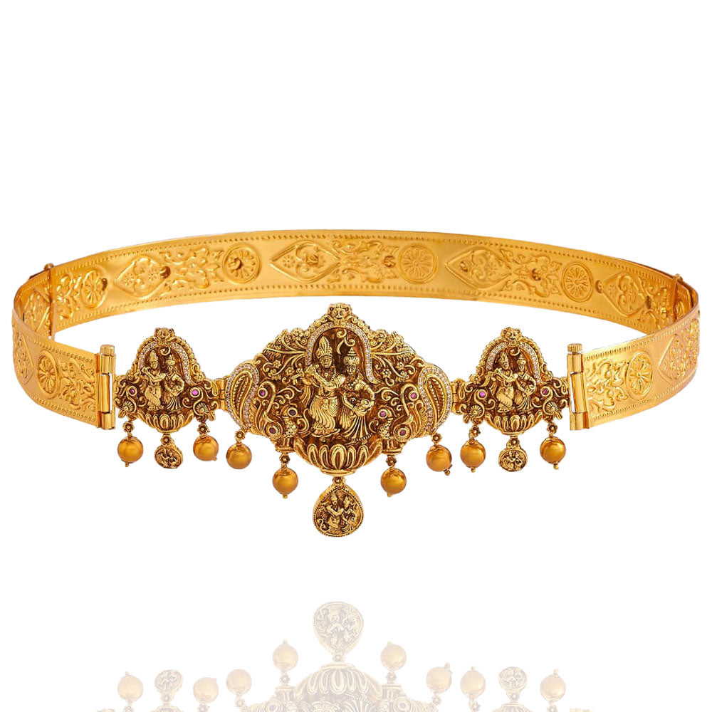Radha Krishna Temple Vaddanam Design with 18K Gold Polish