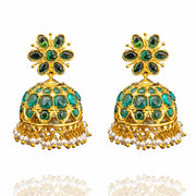 Radiant Uncut Emerald Stone Jhumkas