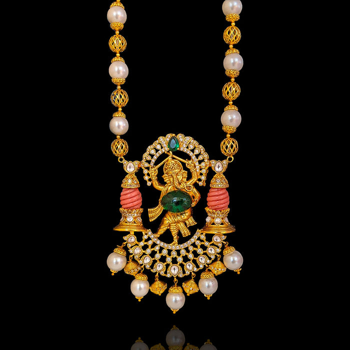 Rare Ganesha Pendant Necklace with Gold Plating & Red Corals