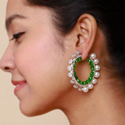 Ready to Ship - Emerald & Pearl Bali Earrings with Diamond Look