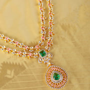 Royal Emerald and Polki Look Triple Layer Bridal Necklace in 92.5 Silver with Gold Plating
