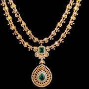 Royal Emerald and Polki Look Triple Layer Bridal Necklace in 92.5 Silver with Gold Plating