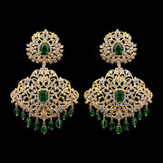 Regal Emerald Diamond Look Chandbali Earrings with Gold Finish