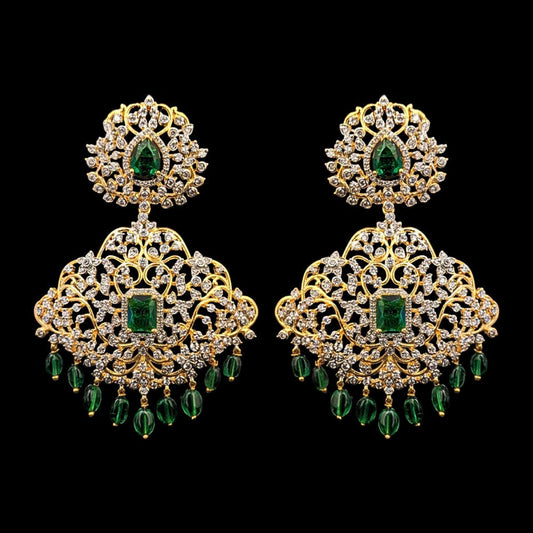 Regal Emerald Diamond Look Chandbali Earrings with Gold Finish