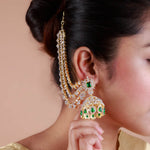 Regal Emerald Dome Jhumka Earrings with CZ Diamonds
