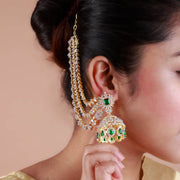 Regal Emerald Dome Jhumka Earrings with CZ Diamonds