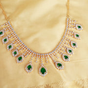 Regal Emerald Drop Diamond Look Choker Necklace in 18K Gold Polish