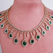 Regal Emerald Drop Diamond Look Choker Necklace in 18K Gold Polish