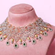 Emerald Pearl Diamond Look Choker