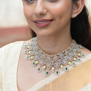 Emerald Pearl Diamond Look Choker