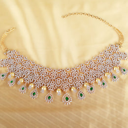 Emerald Pearl Diamond Look Choker