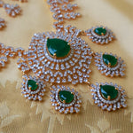 Gold Polish Green Emerald CZ Diamond Haram Necklace + Earrings