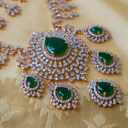 Regal Gold Polish Green Emerald CZ Diamond Haram Necklace