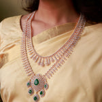 Gold Polish Green Emerald CZ Diamond Haram Necklace + Earrings