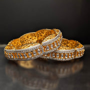 Regal Kundan CZ Statement Kada Bangle in Gold Polish