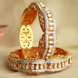Regal Kundan CZ Statement Kada Bangle in Gold Polish