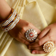 Regal Kundan CZ Statement Kada Bangle in Gold Polish